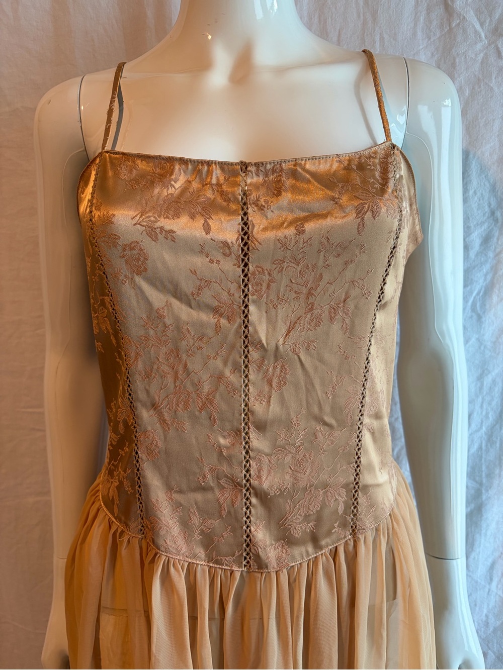 Victoria's Secret Gold Satin & Chiffon Lace-up Corset Maxi Dress - Picture 7 of 8